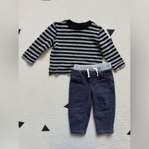 Circo|Baby boy or gender neutral Black & Gray Striped waffle knit top & denim•••
